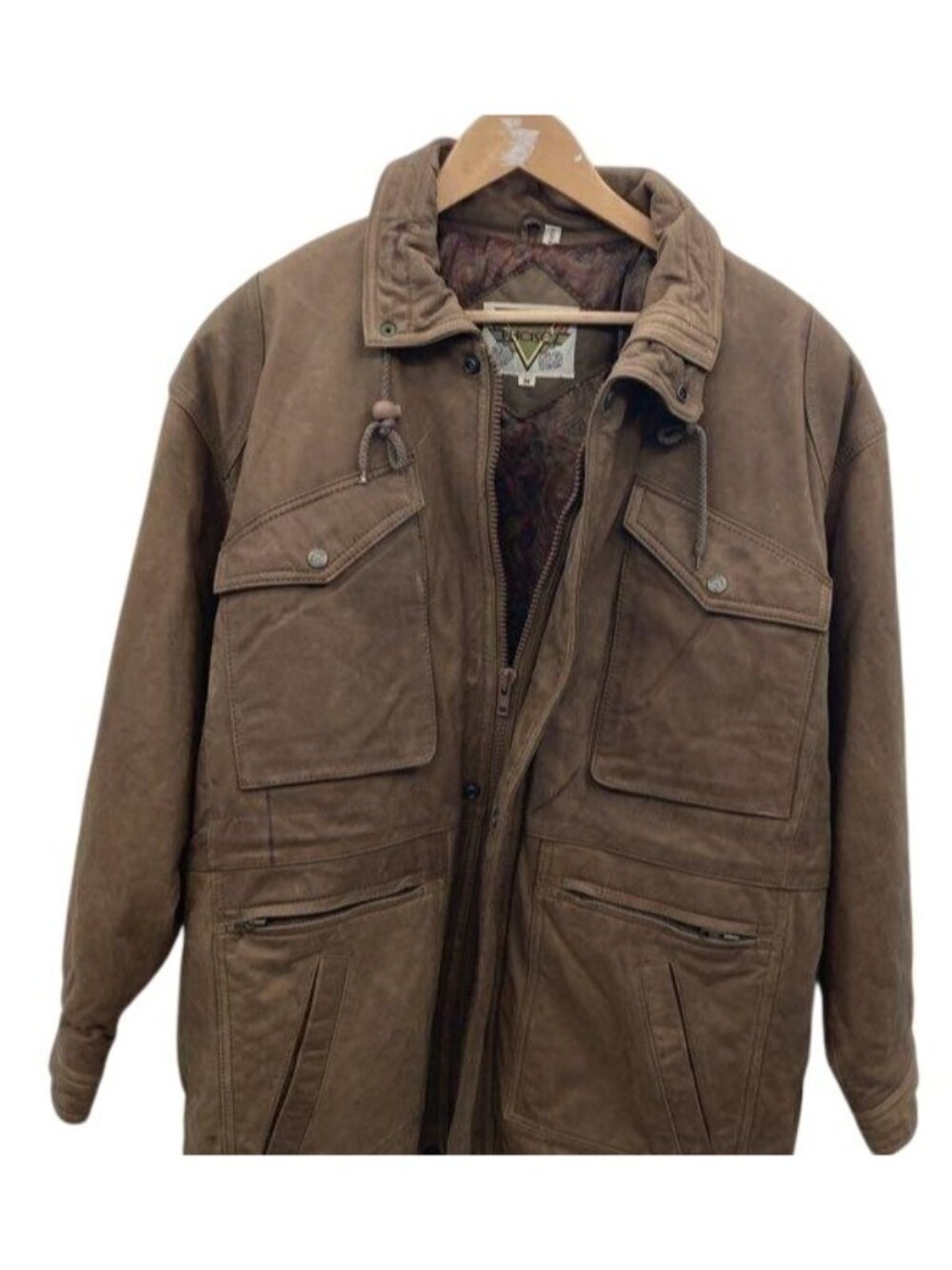 Phase 2 Mens Brown Leather Jacket With Paisley Lining Sz Medium NWT